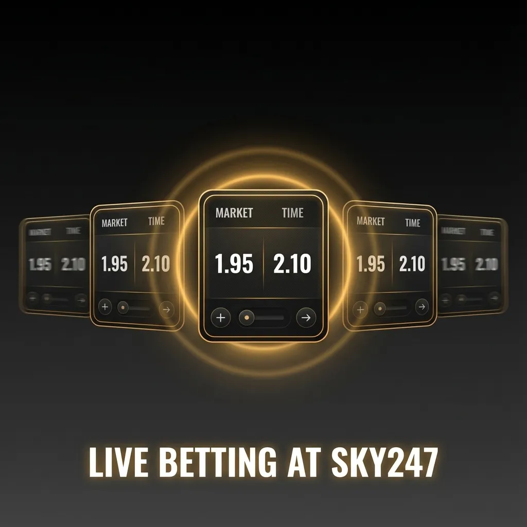 Sky247 live betting interface showing dynamic in‑play odds and markets for cricket, football, tennis and basketball