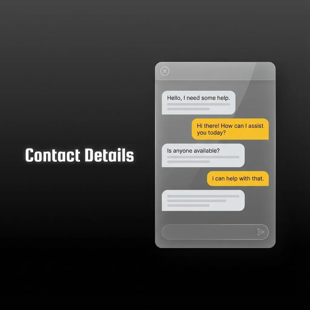 Contact details page showing 24/7 customer support options: live chat, email, social media, and in‑app ticket system.