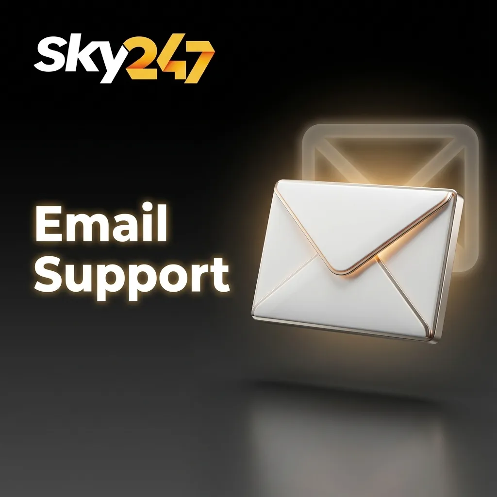 Illustration of a customer emailing Sky247 support with documents attached for KYC, payment, and account issue review