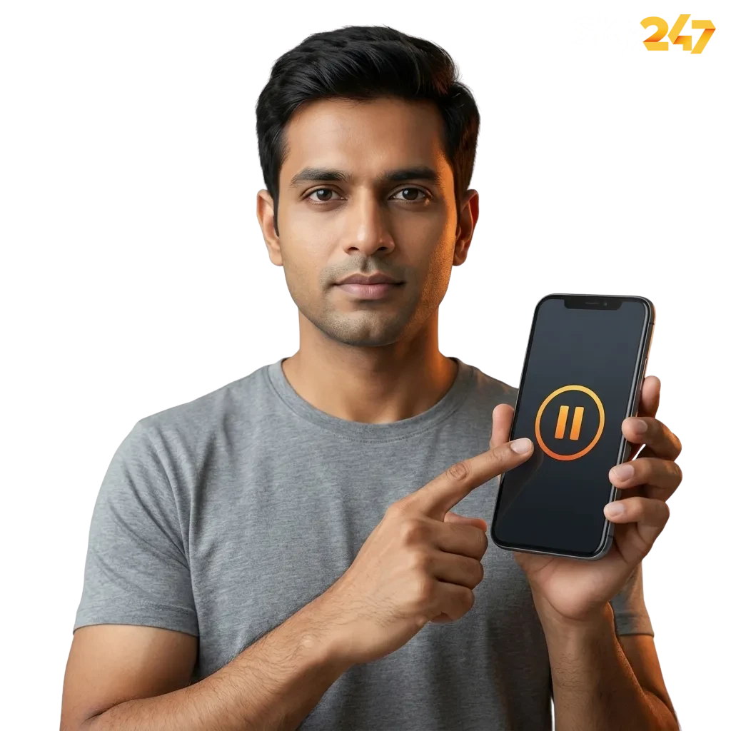 Illustration of responsible gaming on Sky247, showing safe play, spending limits, and player protection tools