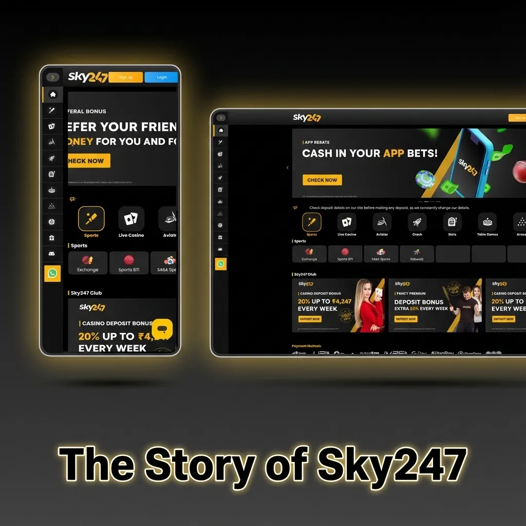 Illustrated timeline of Sky247’s growth from 2018 startup to major India‑focused cricket and casino betting platform