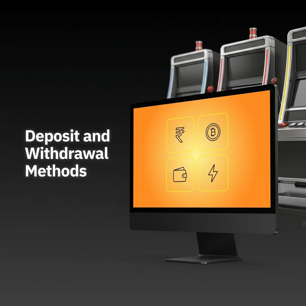 Icons of Indian payment methods like UPI, PhonePe, PayTM, GPay, bank cards and e-wallets for deposits and withdrawals