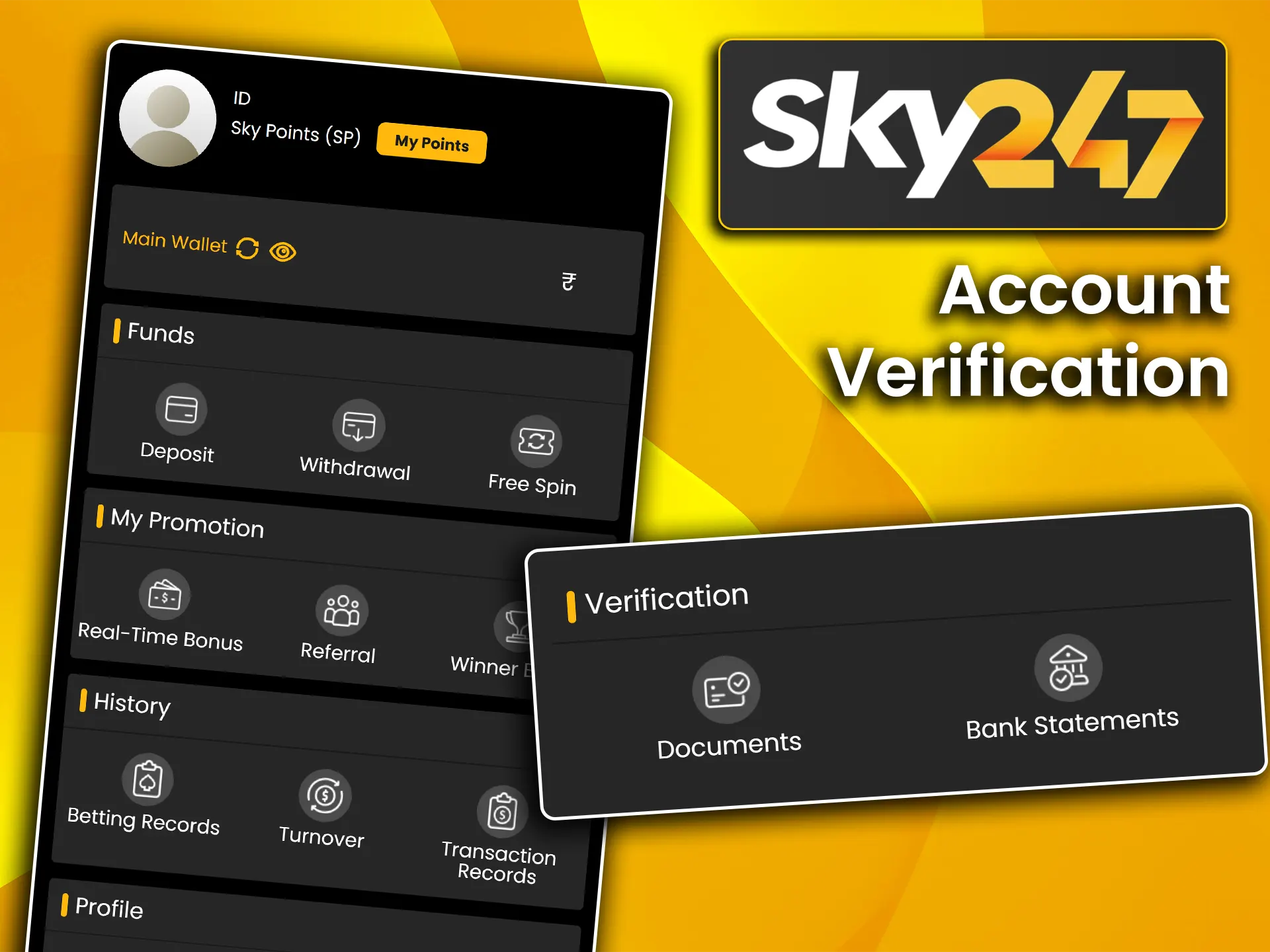Complete the KYC identity check to secure your profile and withdrawals at Sky247.