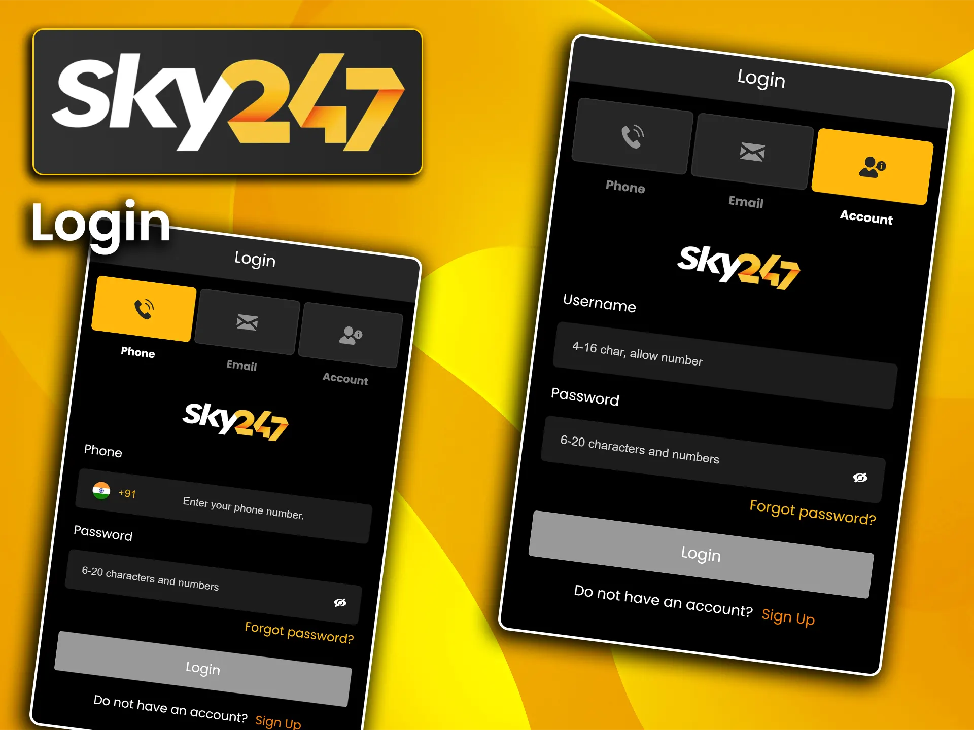 Access your personal betting profile by entering your credentials at Sky247.