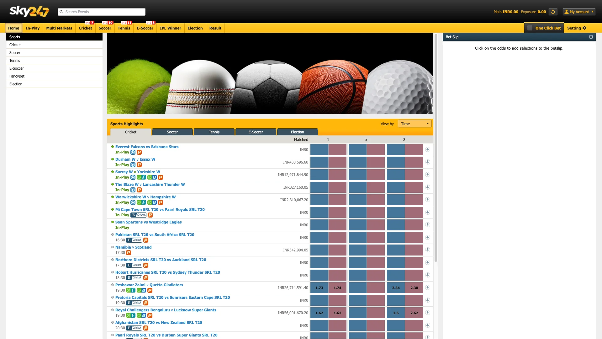 Sports betting at the Sky247 bookmaker.