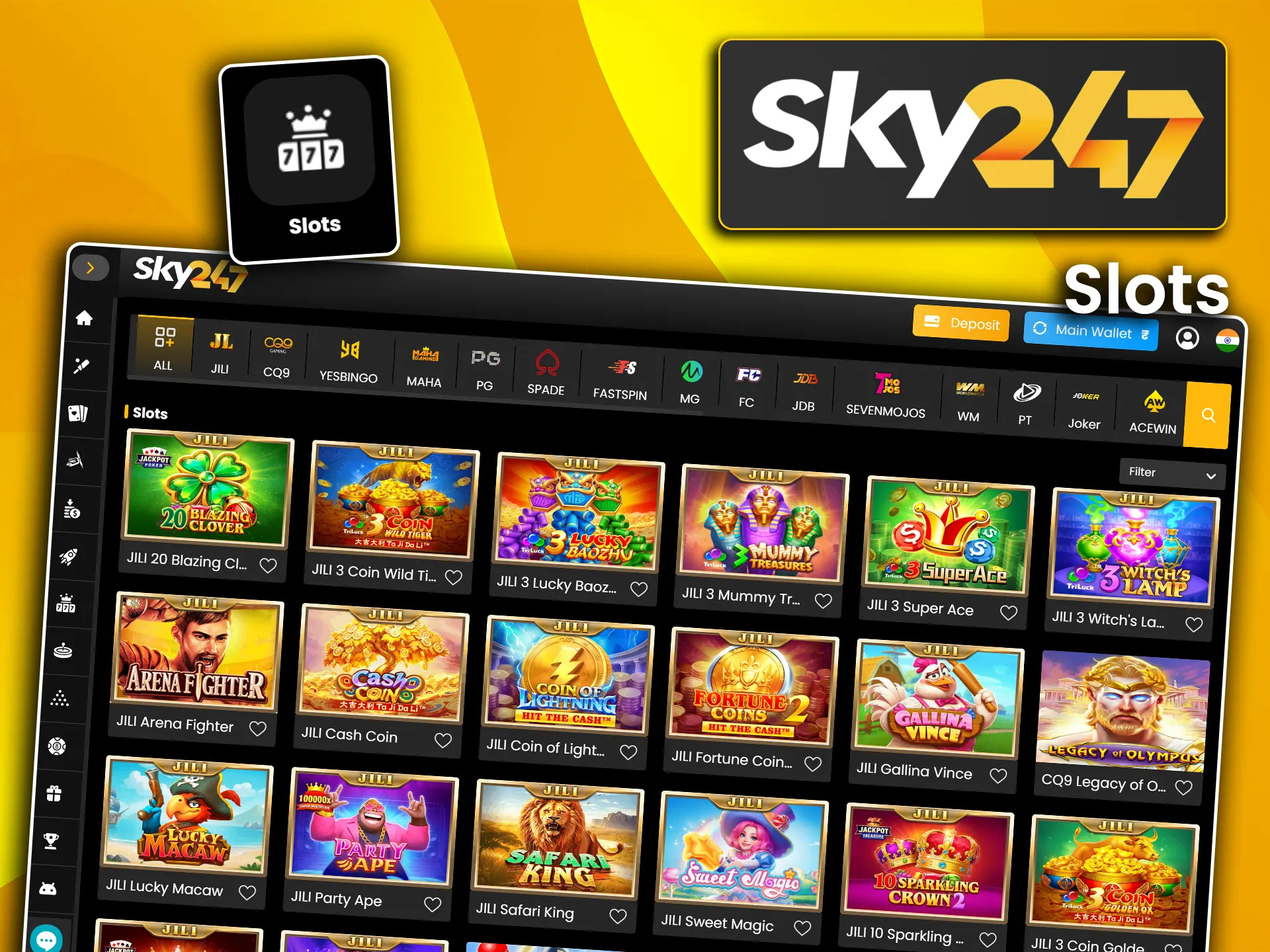 Spin the reels on hundreds of different slots at Sky247.