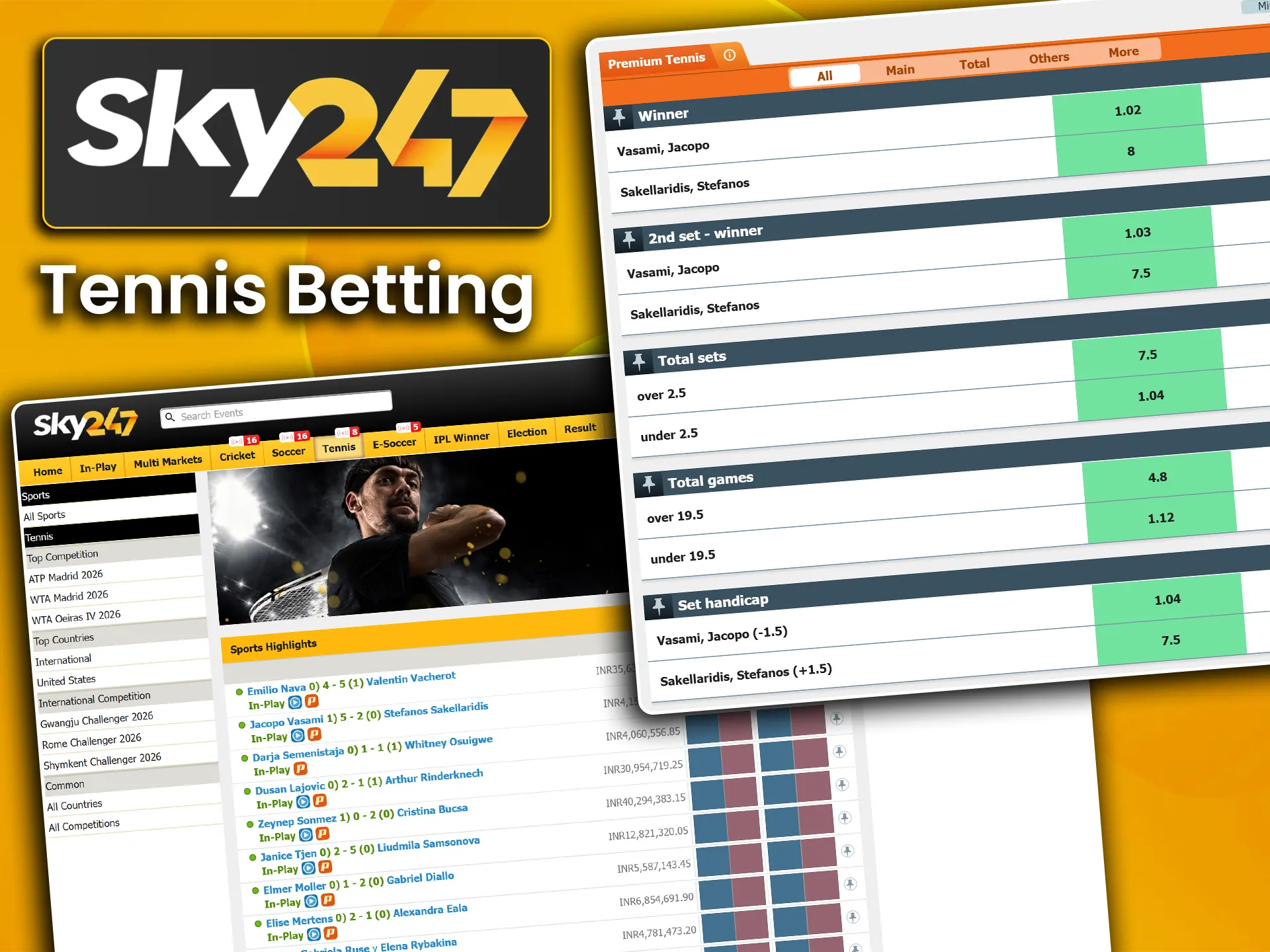 Predict the outcomes of Grand Slam matches and ATP world tours at Sky247.