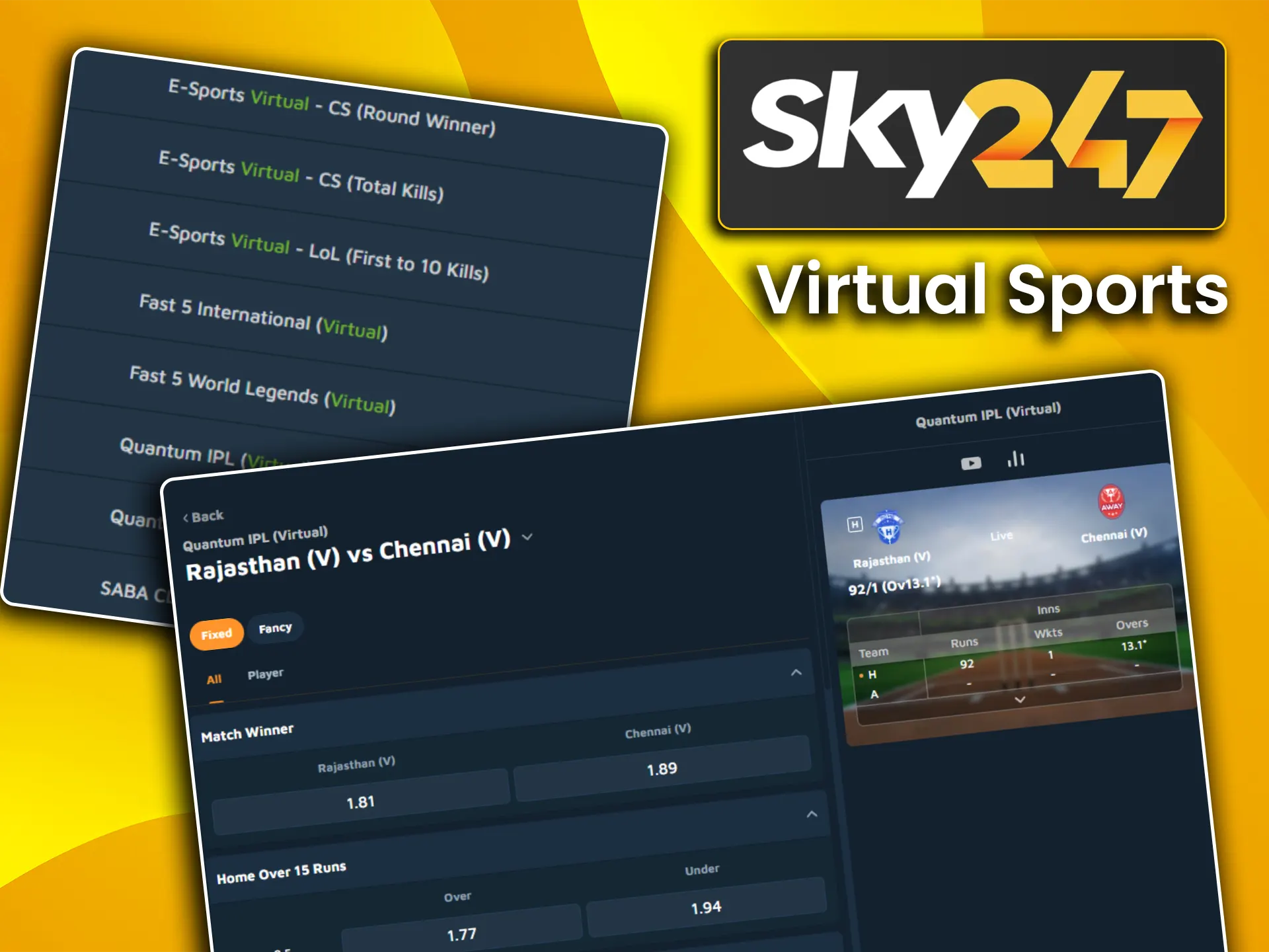 Take part in virtual sports events with instant results on Sky247.