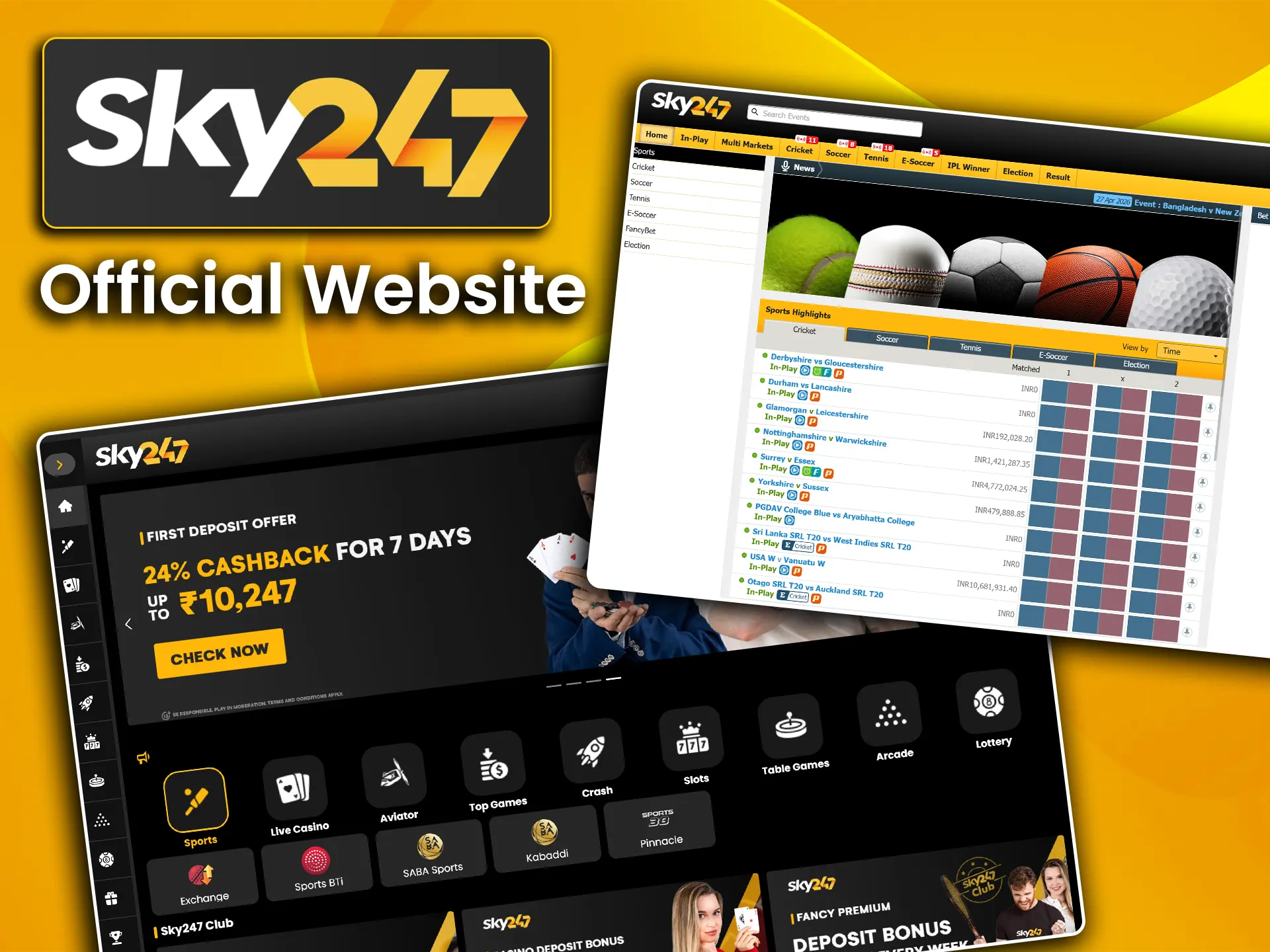 Access the full sportsbook and casino lobby directly through your web browser on Sky247.