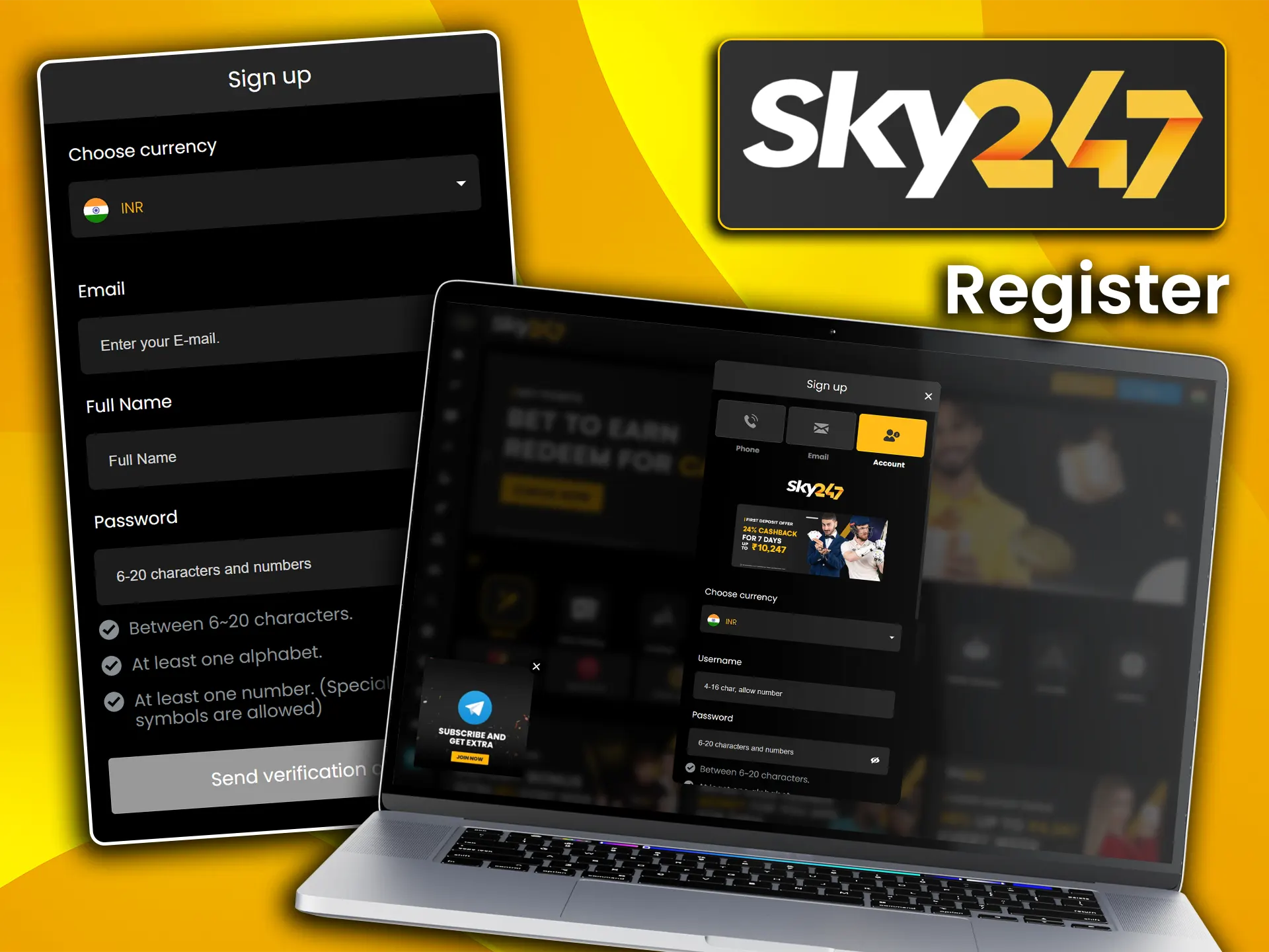 Complete the registration process and place your first wager using the PC application on Sky247.