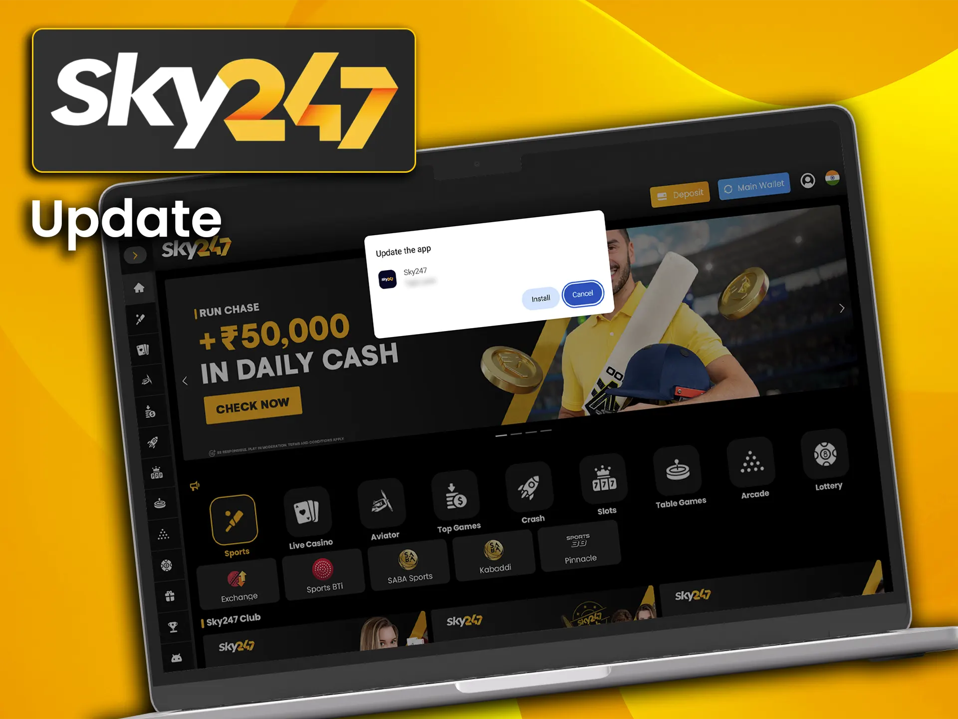 Update the app to the latest version to unlock additional features on Sky247.