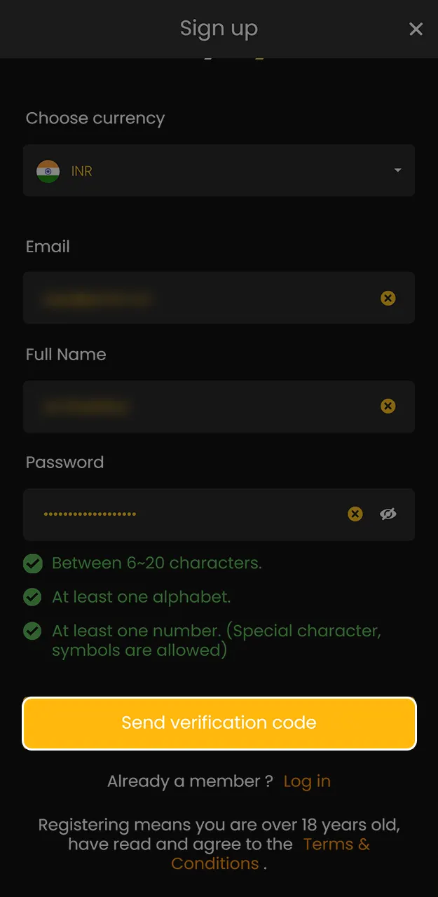 Verify your mobile phone number and email address on Sky247.