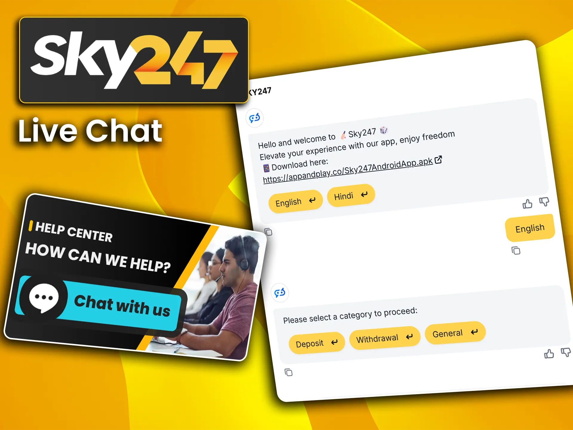 Connect with a real-time agent for immediate assistance via the live chat support on Sky247.