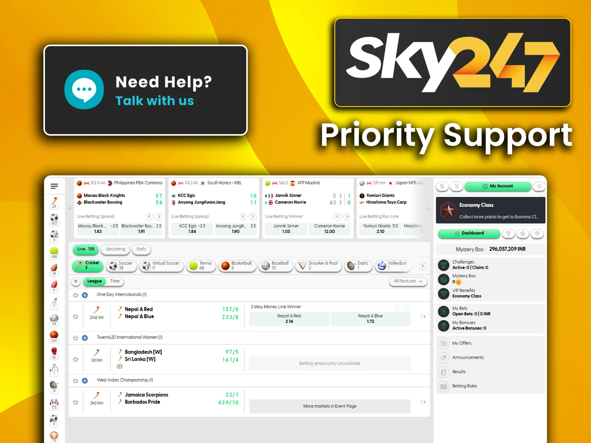 Access the personal account manager services available through the VIP and priority support on Sky247.